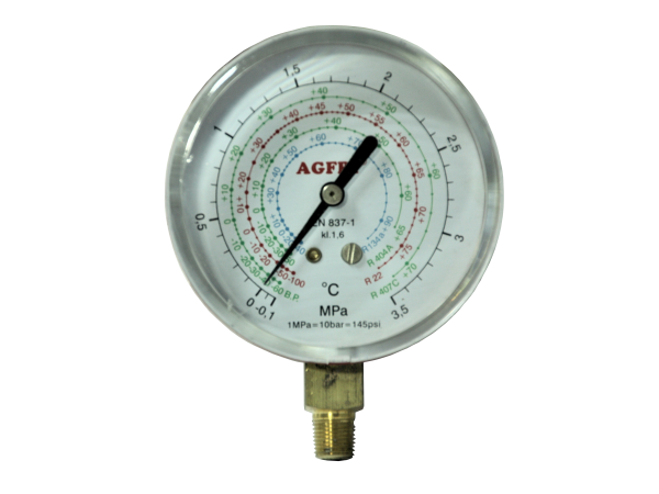 Manómetro de presión, plástico + metal de 1/4 pulgadas para aire  acondicionado refrigerante, manómetro de recarga para R410A R22 R134A R404A